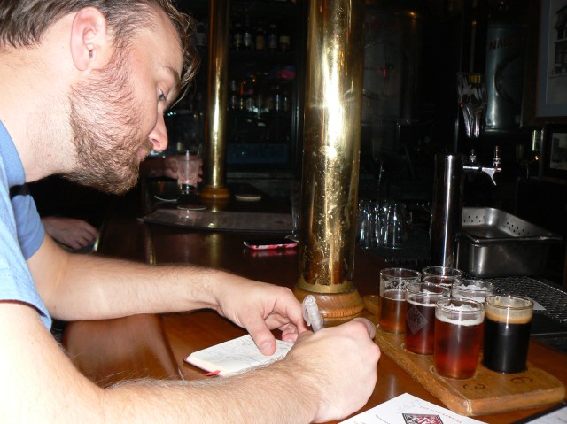 Writing my notes at Pike's Brewpub